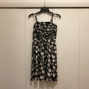 White House Black Market, 00: Floral, shoulder strap strapless dress.